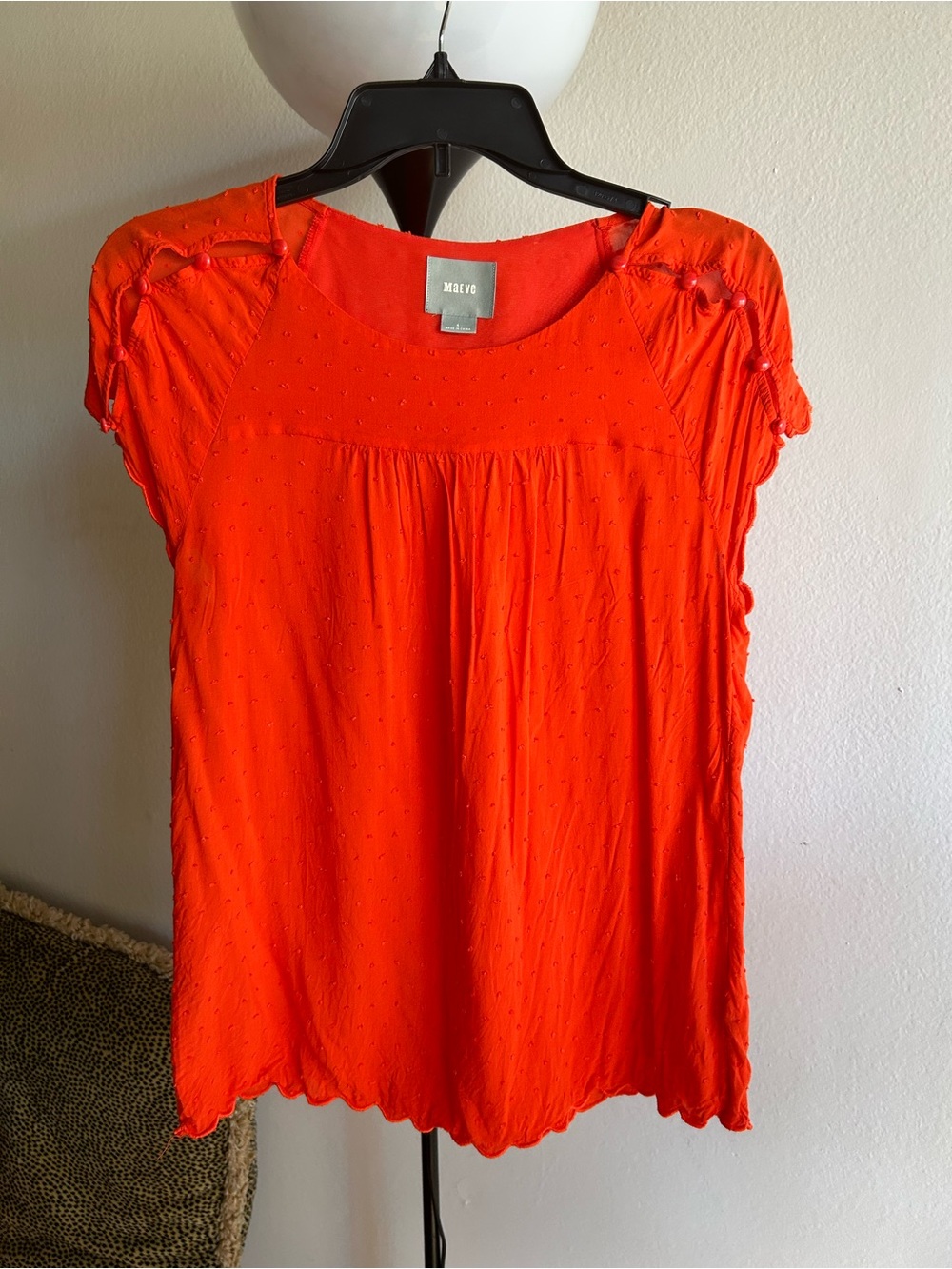 Maeve Women's Vibrant Orange Textured Short-Sleeve Blouse
